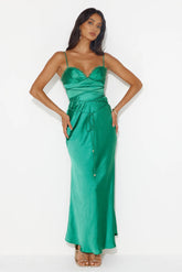 Dancing Pixie Satin Maxi Dress Green